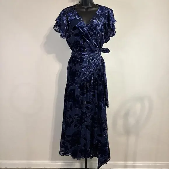 Anthropologie Hutch Short Sleeve Velvet Burnout Wrap Floral Maxi Dress ZOLA - XL - Picture 2 of 15